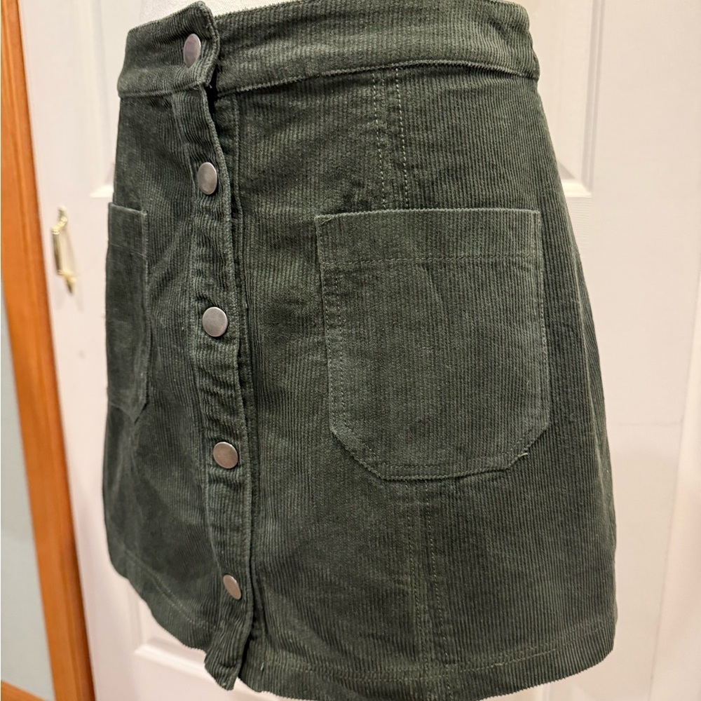 Victoria + Sophia Corduroy Mini Skirt Button Front Green Medium Y2K - Picture 5 of 10